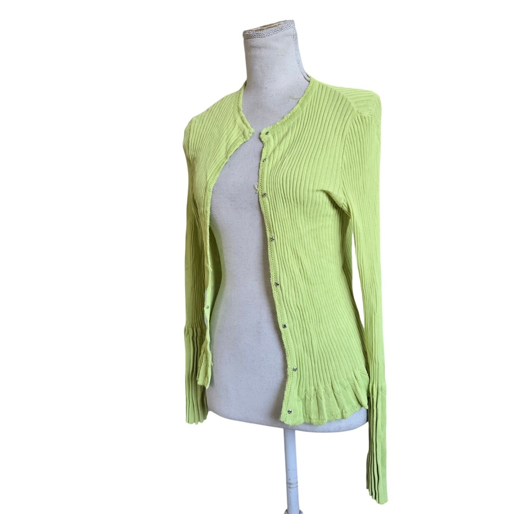 Philosophy Di Alberta Ferretti Sz 8 Ribbed Knit Yellow‎ Stretch Cardigan Sweater